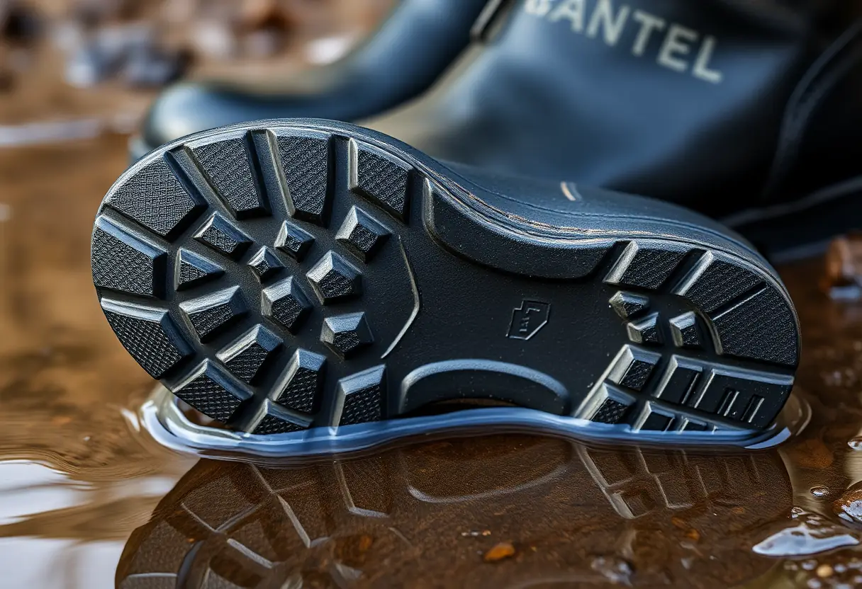 La semelle robuste d'une paire de chaussures de wading