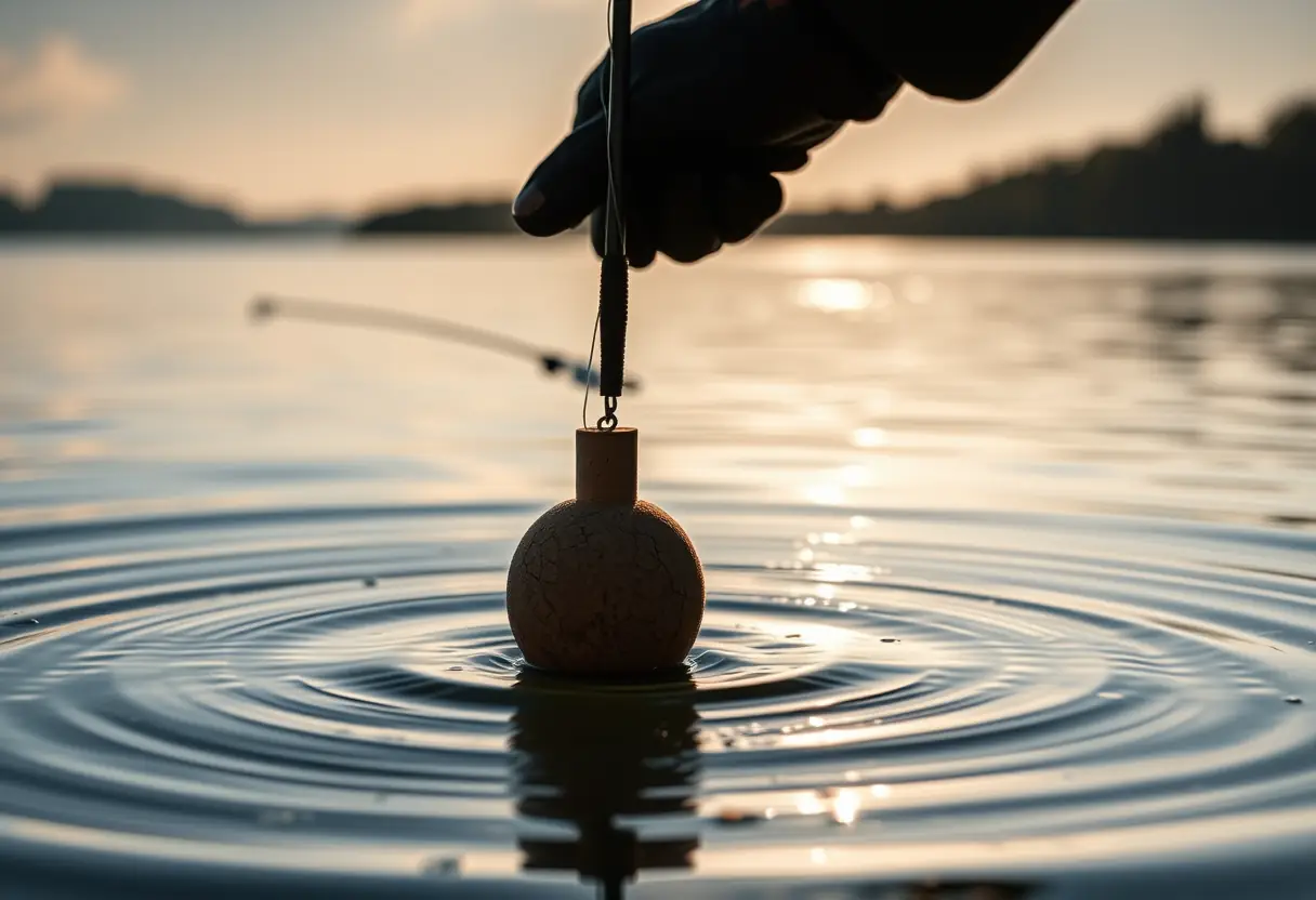 Une silhouette de pêcheur lançant sa ligne sur un lac calme