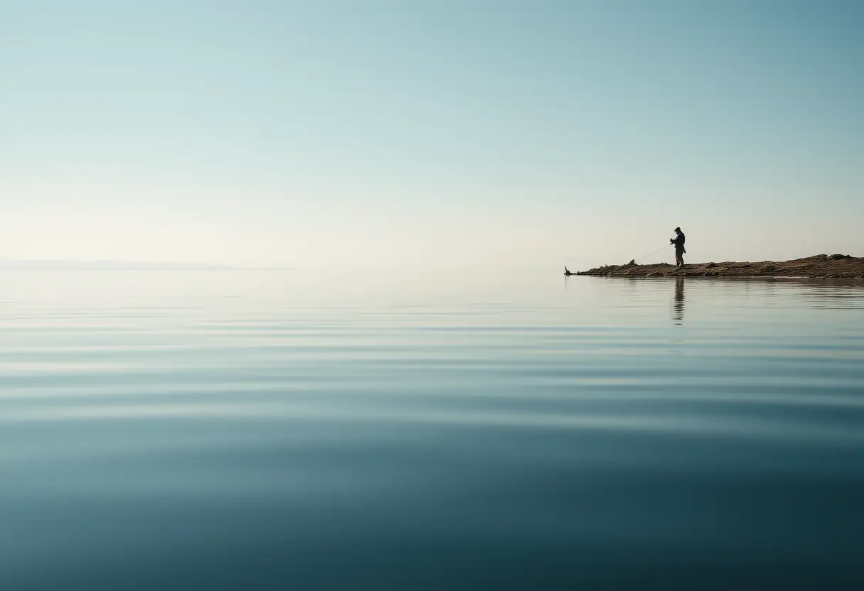 Un coin paisible d'un lac avec une ligne de pêche