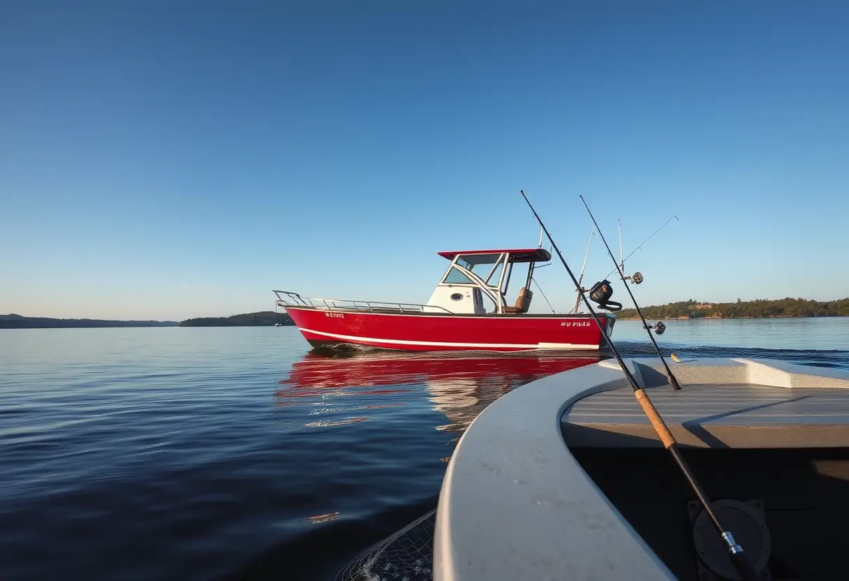 Une barque sur un lac calme, prête pour la pêche