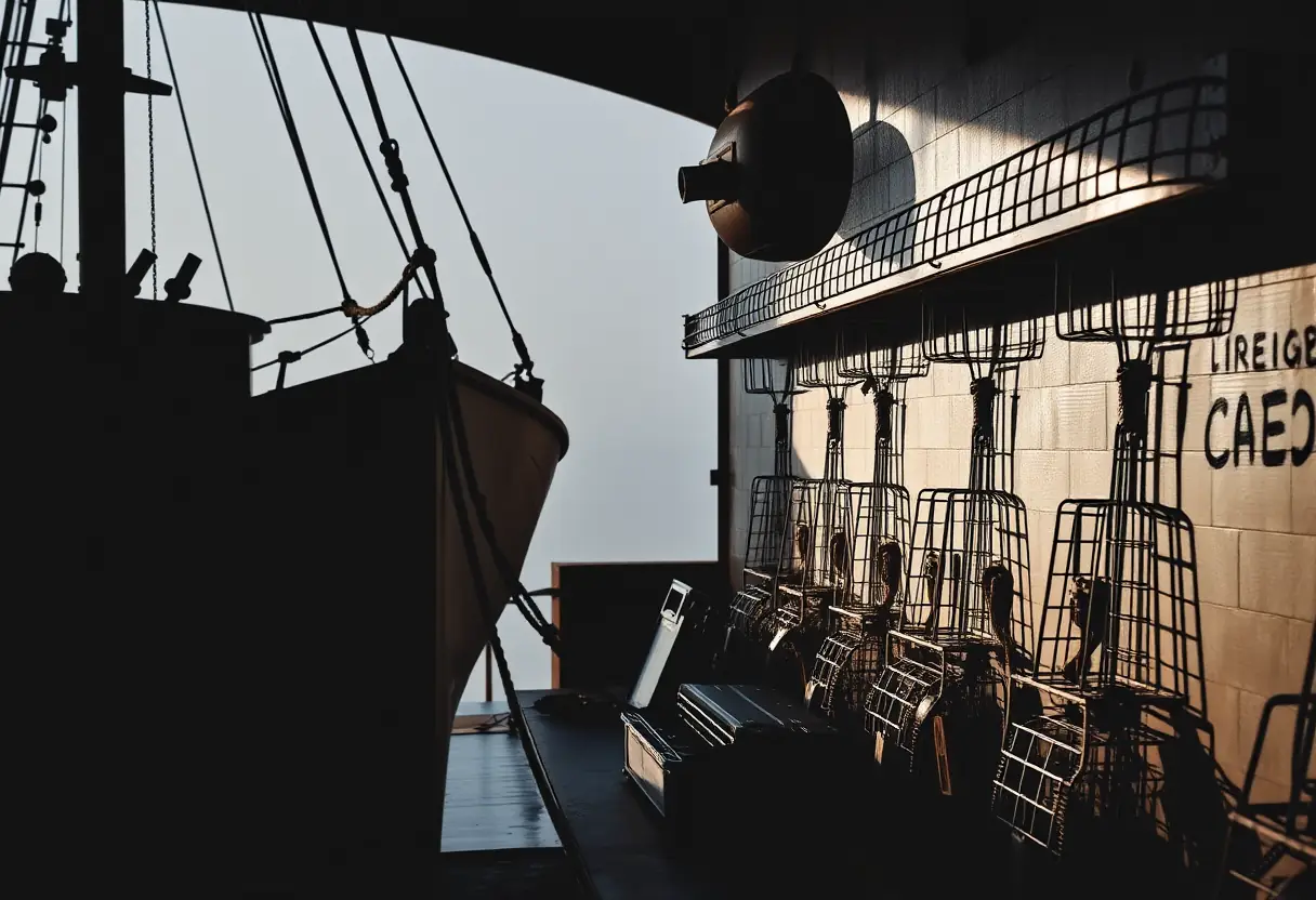 Un bateau avec des pièges à écrevisses à l'intérieur